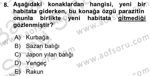 Temel Veteriner Parazitoloji Dersi 2016 - 2017 Yılı (Final) Dönem Sonu Sınav Soruları 8. Soru