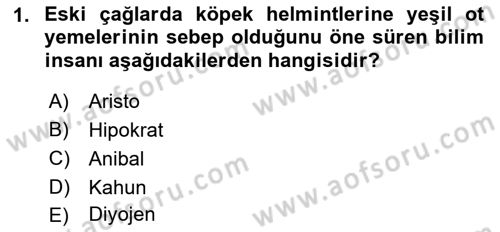 Temel Veteriner Parazitoloji Dersi 2017 - 2018 Yılı (Vize) Ara Sınav Soruları 1. Soru