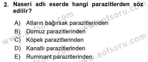 Temel Veteriner Parazitoloji Dersi 2017 - 2018 Yılı (Vize) Ara Sınavı 2. Soru