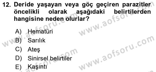 Temel Veteriner Parazitoloji Dersi 2017 - 2018 Yılı (Final) Dönem Sonu Sınav Soruları 12. Soru