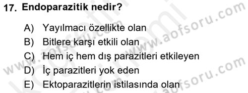 Temel Veteriner Parazitoloji Dersi 2017 - 2018 Yılı (Final) Dönem Sonu Sınav Soruları 17. Soru