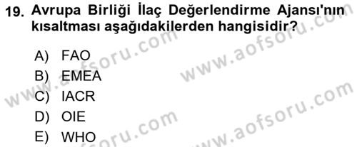 Temel Veteriner Parazitoloji Dersi 2017 - 2018 Yılı (Final) Dönem Sonu Sınav Soruları 19. Soru
