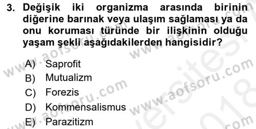 Temel Veteriner Parazitoloji Dersi 2017 - 2018 Yılı (Final) Dönem Sonu Sınav Soruları 3. Soru