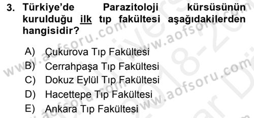 Temel Veteriner Parazitoloji Dersi 2018 - 2019 Yılı (Vize) Ara Sınav Soruları 3. Soru