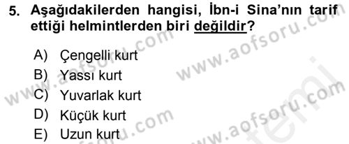 Temel Veteriner Parazitoloji Dersi 2018 - 2019 Yılı (Vize) Ara Sınav Soruları 5. Soru