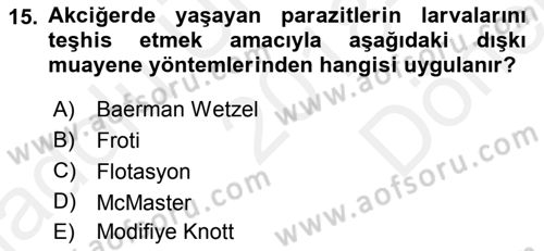 Temel Veteriner Parazitoloji Dersi 2018 - 2019 Yılı (Final) Dönem Sonu Sınavı 15. Soru