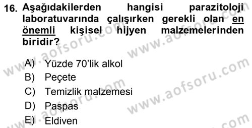 Temel Veteriner Parazitoloji Dersi 2018 - 2019 Yılı (Final) Dönem Sonu Sınavı 16. Soru