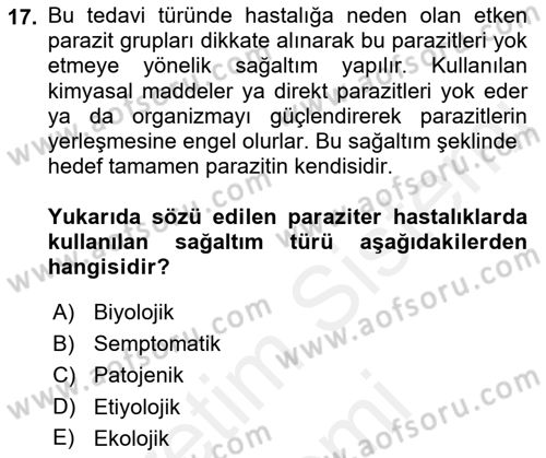 Temel Veteriner Parazitoloji Dersi 2018 - 2019 Yılı (Final) Dönem Sonu Sınavı 17. Soru