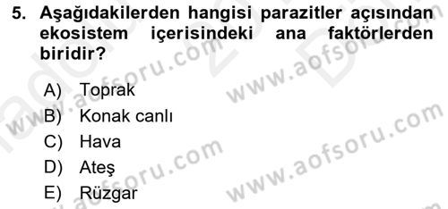 Temel Veteriner Parazitoloji Dersi 2018 - 2019 Yılı (Final) Dönem Sonu Sınavı 5. Soru