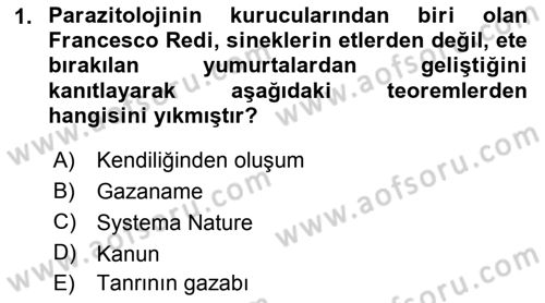 Temel Veteriner Parazitoloji Dersi 2018 - 2019 Yılı Yaz Okulu Sınav Soruları 1. Soru