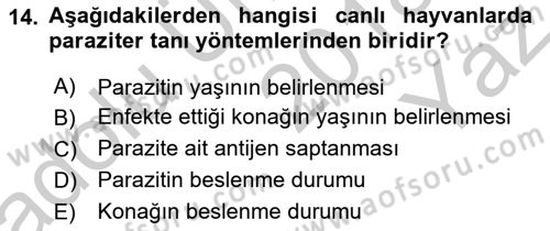 Temel Veteriner Parazitoloji Dersi 2018 - 2019 Yılı Yaz Okulu Sınav Soruları 14. Soru