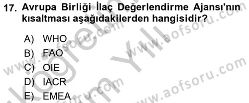 Temel Veteriner Parazitoloji Dersi 2018 - 2019 Yılı Yaz Okulu Sınav Soruları 17. Soru