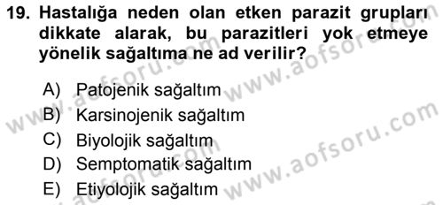 Temel Veteriner Parazitoloji Dersi 2018 - 2019 Yılı Yaz Okulu Sınav Soruları 19. Soru
