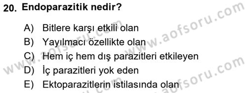 Temel Veteriner Parazitoloji Dersi 2018 - 2019 Yılı Yaz Okulu Sınav Soruları 20. Soru