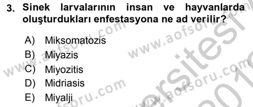 Temel Veteriner Parazitoloji Dersi 2018 - 2019 Yılı Yaz Okulu Sınav Soruları 3. Soru