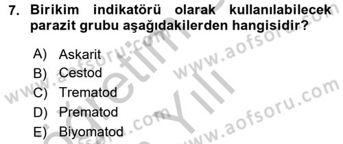 Temel Veteriner Parazitoloji Dersi 2018 - 2019 Yılı Yaz Okulu Sınav Soruları 7. Soru