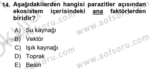 Temel Veteriner Parazitoloji Dersi 2020 - 2021 Yılı Yaz Okulu Sınav Soruları 14. Soru