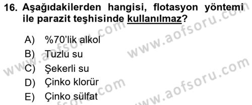 Temel Veteriner Parazitoloji Dersi 2020 - 2021 Yılı Yaz Okulu Sınav Soruları 16. Soru