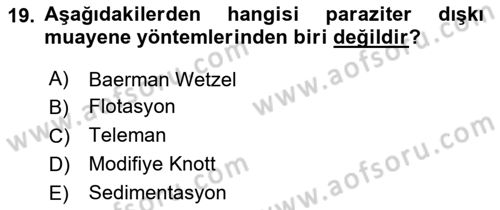 Temel Veteriner Parazitoloji Dersi 2020 - 2021 Yılı Yaz Okulu Sınav Soruları 19. Soru