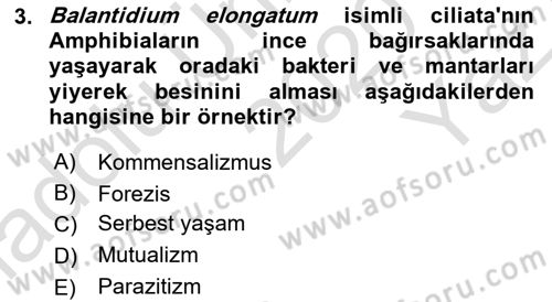 Temel Veteriner Parazitoloji Dersi 2020 - 2021 Yılı Yaz Okulu Sınav Soruları 3. Soru