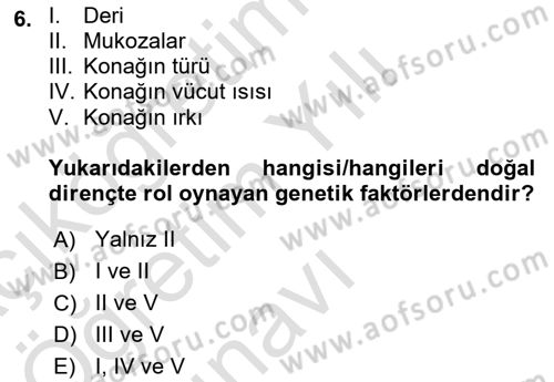 Temel Veteriner Parazitoloji Dersi 2020 - 2021 Yılı Yaz Okulu Sınav Soruları 6. Soru