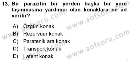 Temel Veteriner Parazitoloji Dersi 2021 - 2022 Yılı (Vize) Ara Sınav Soruları 13. Soru