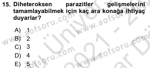 Temel Veteriner Parazitoloji Dersi 2021 - 2022 Yılı (Vize) Ara Sınav Soruları 15. Soru