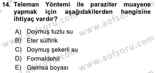 Temel Veteriner Parazitoloji Dersi 2021 - 2022 Yılı (Final) Dönem Sonu Sınavı 14. Soru