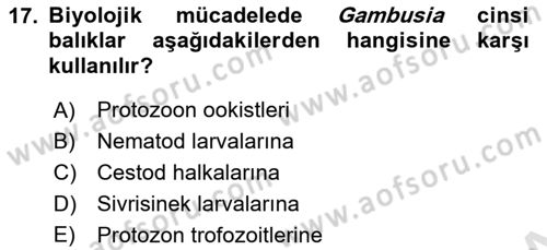 Temel Veteriner Parazitoloji Dersi 2021 - 2022 Yılı (Final) Dönem Sonu Sınavı 17. Soru