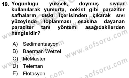 Temel Veteriner Parazitoloji Dersi 2021 - 2022 Yılı (Final) Dönem Sonu Sınavı 19. Soru