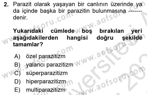 Temel Veteriner Parazitoloji Dersi 2021 - 2022 Yılı (Final) Dönem Sonu Sınavı 2. Soru