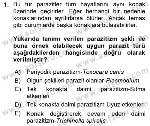 Temel Veteriner Parazitoloji Dersi 2021 - 2022 Yılı Yaz Okulu Sınav Soruları 1. Soru