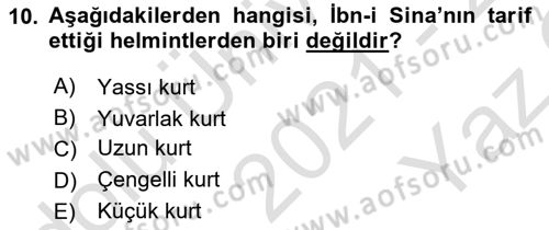 Temel Veteriner Parazitoloji Dersi 2021 - 2022 Yılı Yaz Okulu Sınav Soruları 10. Soru