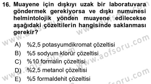 Temel Veteriner Parazitoloji Dersi 2021 - 2022 Yılı Yaz Okulu Sınav Soruları 16. Soru