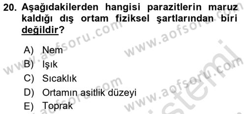 Temel Veteriner Parazitoloji Dersi 2021 - 2022 Yılı Yaz Okulu Sınav Soruları 20. Soru