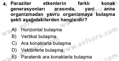 Temel Veteriner Parazitoloji Dersi 2021 - 2022 Yılı Yaz Okulu Sınav Soruları 4. Soru