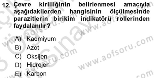 Temel Veteriner Parazitoloji Dersi 2022 - 2023 Yılı Yaz Okulu Sınav Soruları 12. Soru