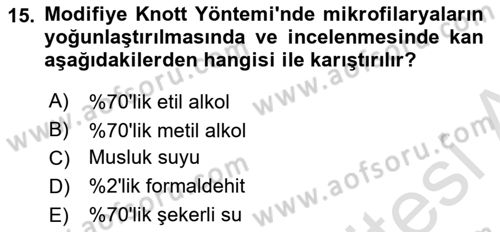 Temel Veteriner Parazitoloji Dersi 2022 - 2023 Yılı Yaz Okulu Sınav Soruları 15. Soru