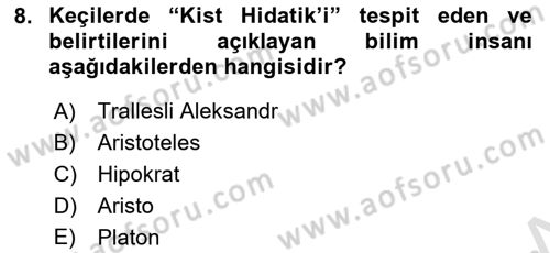 Temel Veteriner Parazitoloji Dersi 2022 - 2023 Yılı Yaz Okulu Sınav Soruları 8. Soru
