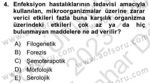 Temel Veteriner Parazitoloji Dersi 2023 - 2024 Yılı (Vize) Ara Sınavı 4. Soru