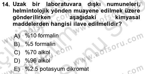 Temel Veteriner Parazitoloji Dersi 2023 - 2024 Yılı (Final) Dönem Sonu Sınav Soruları 14. Soru