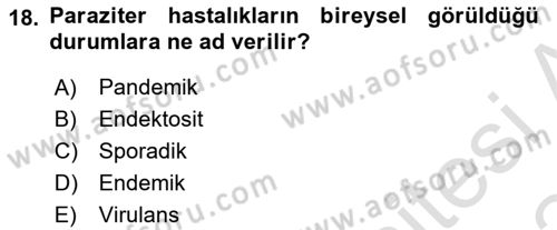 Temel Veteriner Parazitoloji Dersi 2023 - 2024 Yılı (Final) Dönem Sonu Sınav Soruları 18. Soru