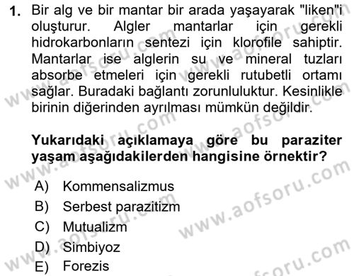 Temel Veteriner Parazitoloji Dersi 2023 - 2024 Yılı Yaz Okulu Sınav Soruları 1. Soru