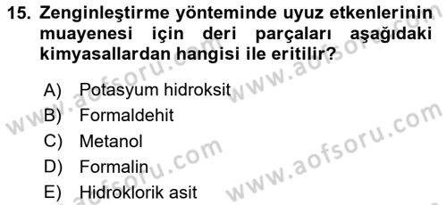 Temel Veteriner Parazitoloji Dersi 2023 - 2024 Yılı Yaz Okulu Sınav Soruları 15. Soru