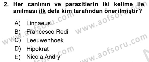 Temel Veteriner Parazitoloji Dersi 2023 - 2024 Yılı Yaz Okulu Sınav Soruları 2. Soru