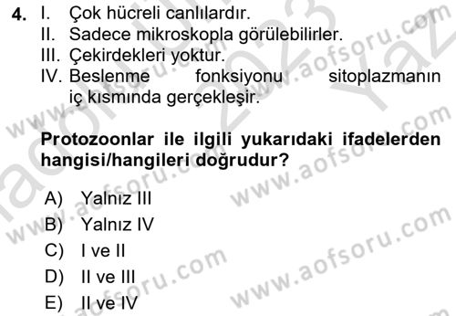 Temel Veteriner Parazitoloji Dersi 2023 - 2024 Yılı Yaz Okulu Sınav Soruları 4. Soru