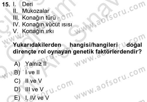 Temel Veteriner Parazitoloji Dersi 2024 - 2025 Yılı (Vize) Ara Sınav Soruları 15. Soru