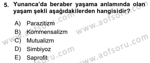 Temel Veteriner Parazitoloji Dersi 2024 - 2025 Yılı (Vize) Ara Sınav Soruları 5. Soru