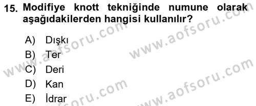 Temel Veteriner Parazitoloji Dersi Dönem Sonu Sınavı Deneme Sınav Soruları 15. Soru