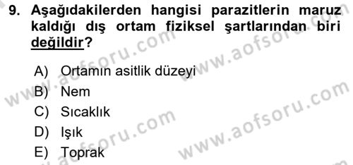 Temel Veteriner Parazitoloji Dersi Dönem Sonu Sınavı Deneme Sınav Soruları 9. Soru